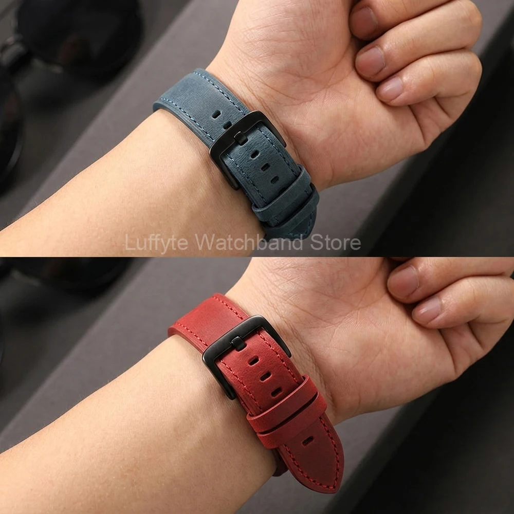 Crazy Horse Leather Watch Strap - Vintage Black, Blue, or Brown Watchband