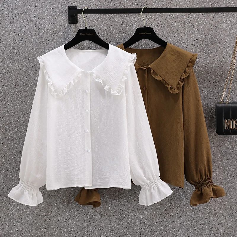 

White Sweet Long Sleeved Spring Autumn Top Shirts Fashion Blouses 2022 Cheap Vintage Clothes For Women Female Clothing Harajuku