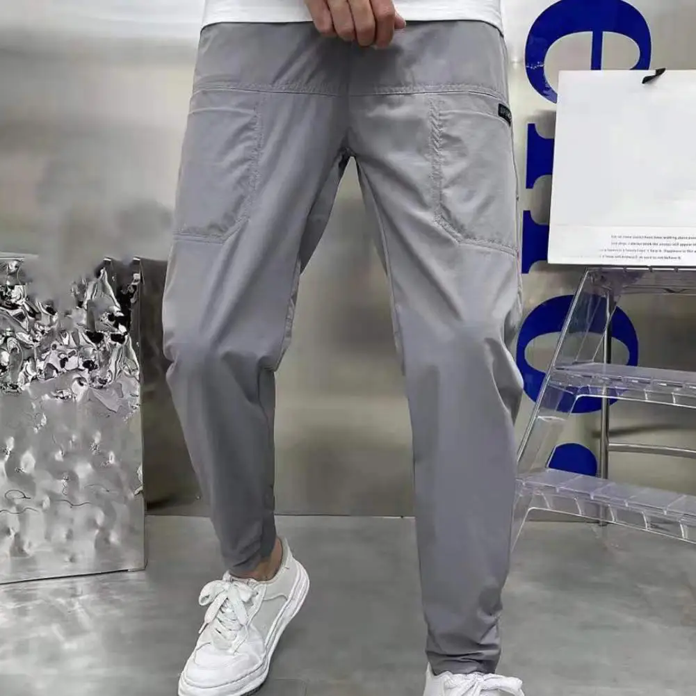 

Stylish Men Pants Casual Slim Fit Ice Silk Men Pencil Pants Ankle Length Solid Color Men Summer Pants Men Garment
