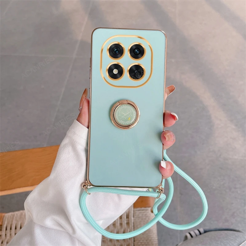 Luxury Plating Ring Holder Crossbody Lanyard Phone Case – Elegant Back Cover