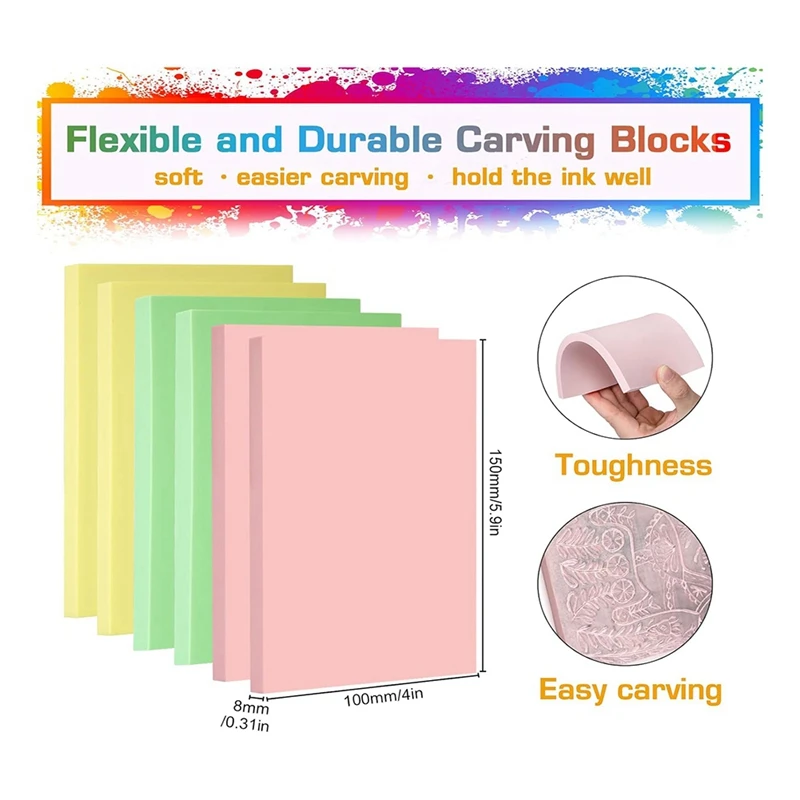 NEW-14Pcs 고무 블록 스탬프 키트, 조각 DIY 스탬프 제작 키트, 인쇄용