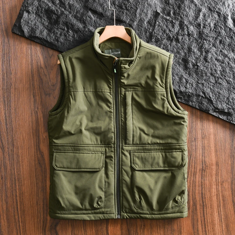 

2024 Autumn Winter Men New Fleece Warm Vest Male Pockets Casual Thick Waistcoat Men's Solid Color Sleeveless Jackets D705