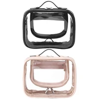 Travel Cosmetic Bag Large Capacity Waterproof Double Layer Makeup with Zippered Clear Toiletry Case for Women 1