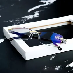 Rimless Ultralight Retro Square Anti Blue Light Reading Glasses - +400 (Gold)