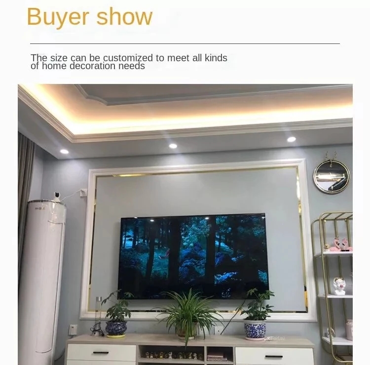 Description Picture 4 of itemCustom Made Long Mirror Stainless Steel Flat Molding Line 3D Wall Sticker for Mirror Furniture Decal Living Room Decoration