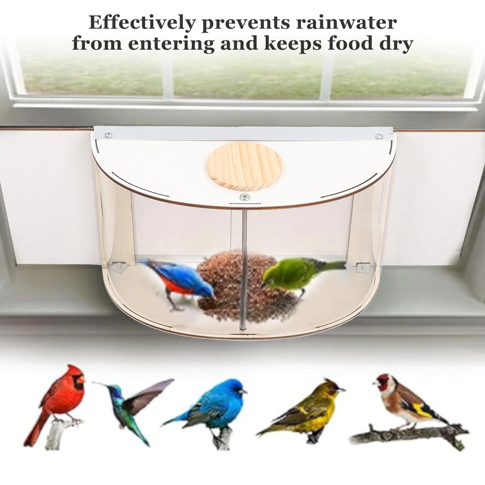 Window Bird Feeder Inside House Rain Proof Adjustable Inlet Stable 180&deg; Clear View Birds Feeder For Bird Watching