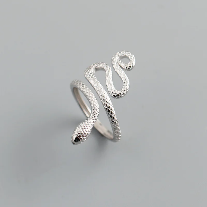 Lispector 925 Sterling Silver Gothic Punk Snake Shape Ring for Women Japan Korean Rings Statement Unisex Jewelry Couple Gifts