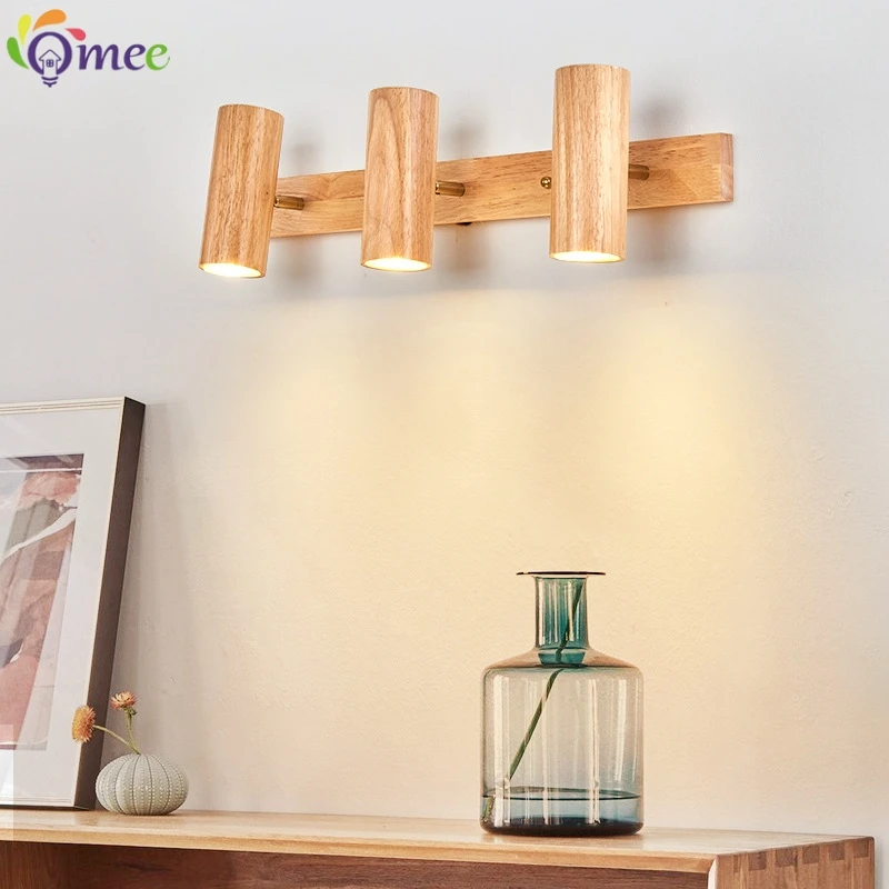 Wooden Nordic Wall Lamp Mirror Modern Wall Sconce For Bedroom Living Room Home Lighting vanity Steering Head Mirror Front Lights