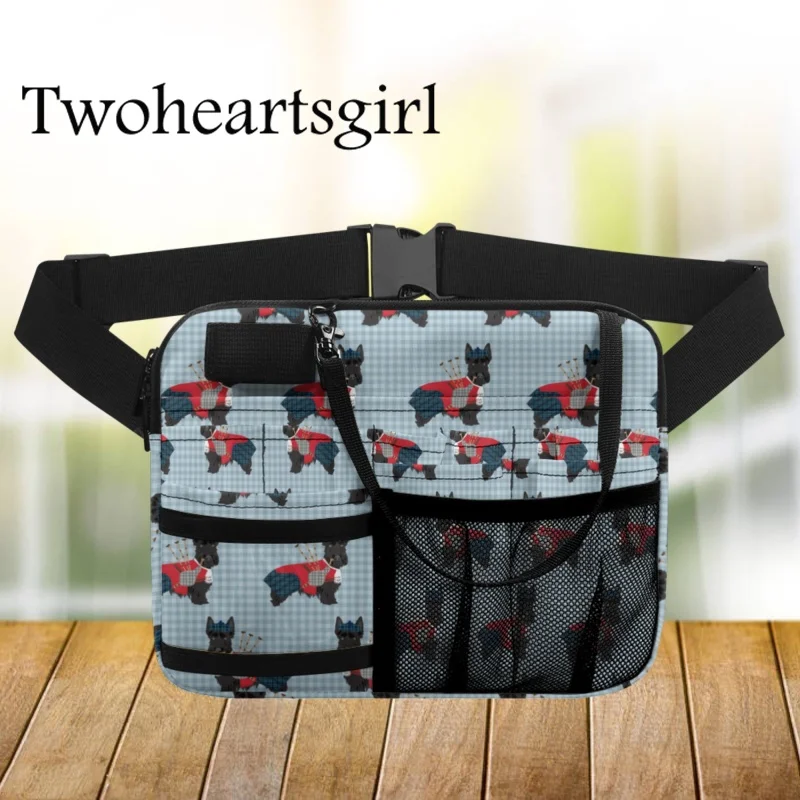 

Twoheartsgirl Portable Nurse Fanny Pack Floral Scottish Terrier Print Tool Storage Waist Bags Adjustable Nursing Belt Organizer