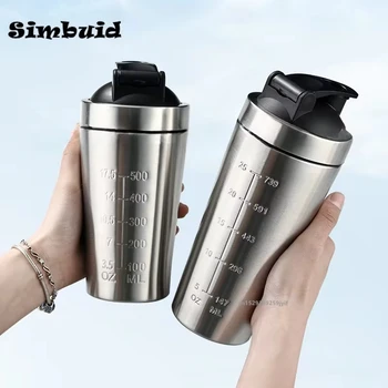 1 bottiglia shaker per polvere proteica in acciaio inossidabile con scala a sfera a prova di perdite per palestra fitness sport bottiglie di siero di latte tazza d'acqua 1