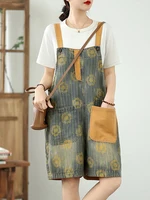 Casual Summer Thin Denim Overalls Women's Loose Large Size Retro Print Color Blo ket Slimming Jeans ort l Waist - Image 2