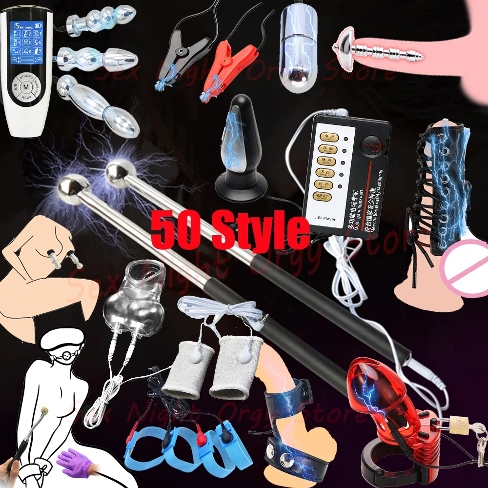 Electro Sex Toys E stim Chastity Cage Electrostimulation Anal Butt Plug Electric Shock Penis Cock Ring Stimulate Electro Sex Nipple Clip BDSM Toy Penis Rings