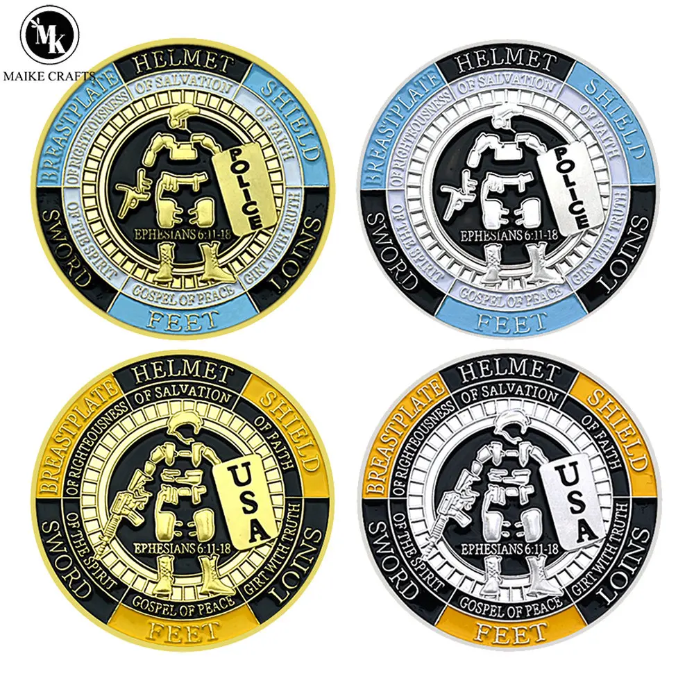 

U.S. Law Enforcement Police Challenge Coin Modern Police God's Armor Plated Gold and Silver Metal Lucky Coin Collection Gifts