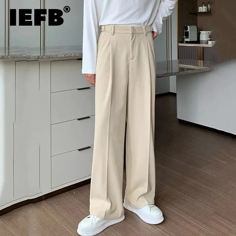 

Мужские шерстяные Костюмные брюки IEFB, однотонные, корейская мода, плиссированные карманы, мужские брюки с широкими штанинами, повседневные весенние брюки, новинка 2024 9C4459