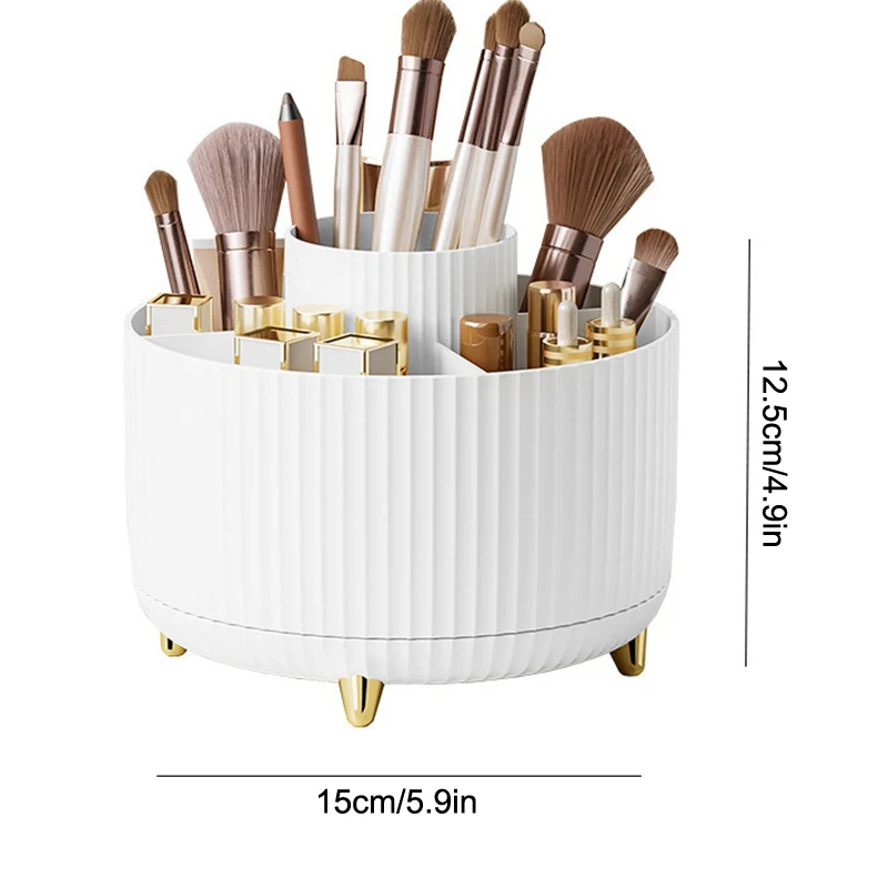 5 Slots 360°Rotating Makeup Brush Organizer Holder Multi-Functional Desktop Lipstick Cosmetic Storage Box For Vanity Bathroom 6