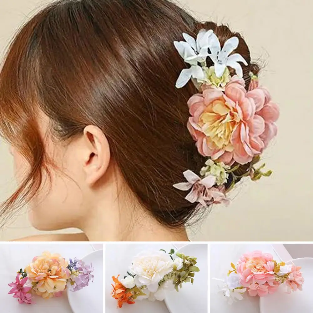 

Hair Claw Sweet Artificial Flower Leaves Decor Clip Hair Accessories with Anti-slip Crossing Teeth Plastic Hair Clip for Women