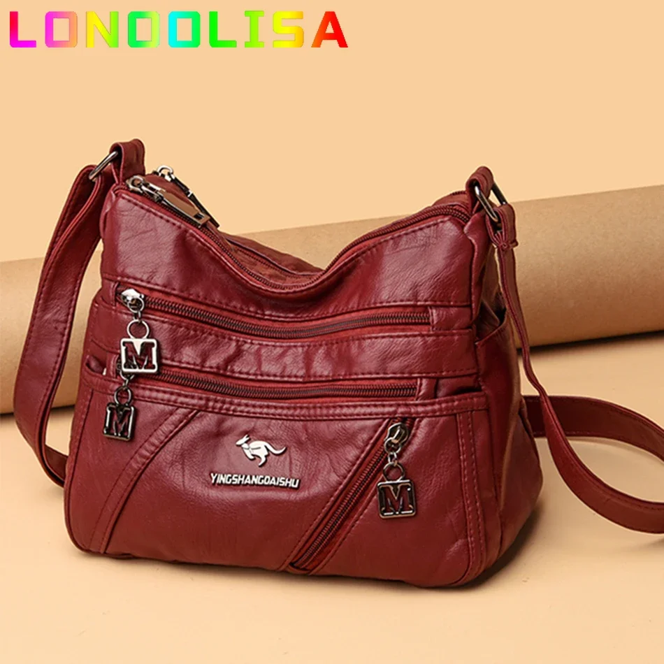 Leather Handbag Crossbody Bags Women's Soft Leather Multi-pocket Shoulder Bag