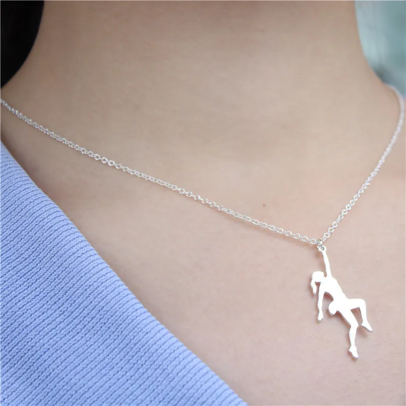 

10PCS Girl Goddess of Climbing Mountain Pendant Necklaces for Women Female Girlfriend Jumping Gym Sports Stainless Steel Choker