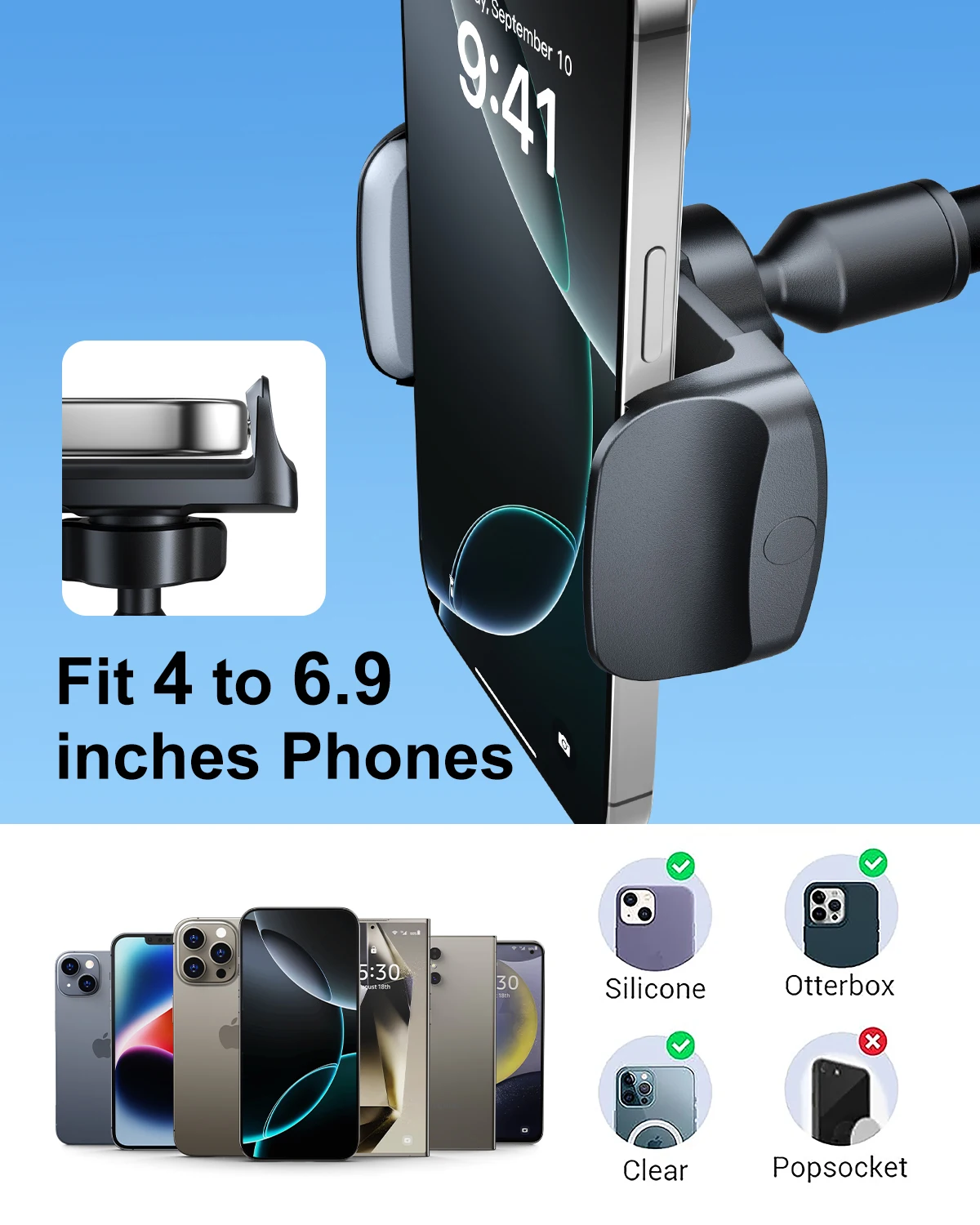 Eary Car Phone Holder For Dashboard Adjustable Strong Suction Shockproof Stand Mount For Window Universal Gravity Clip Bracket