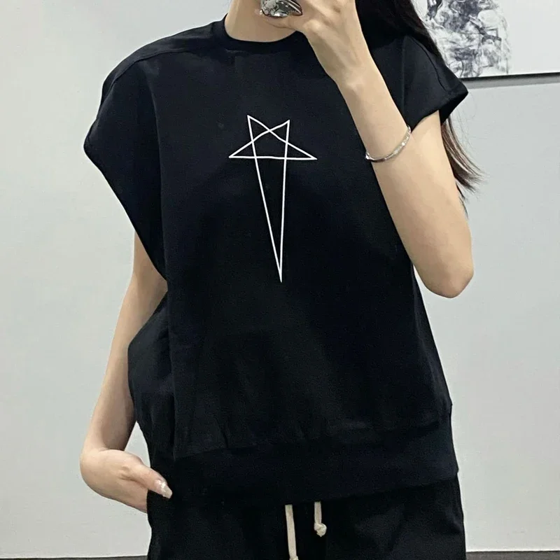 

Men's T-shirt Pentagram Print Rick Tees Sleeveless Design Cotton Oversized T-shirt Streetwear Men's Clothing