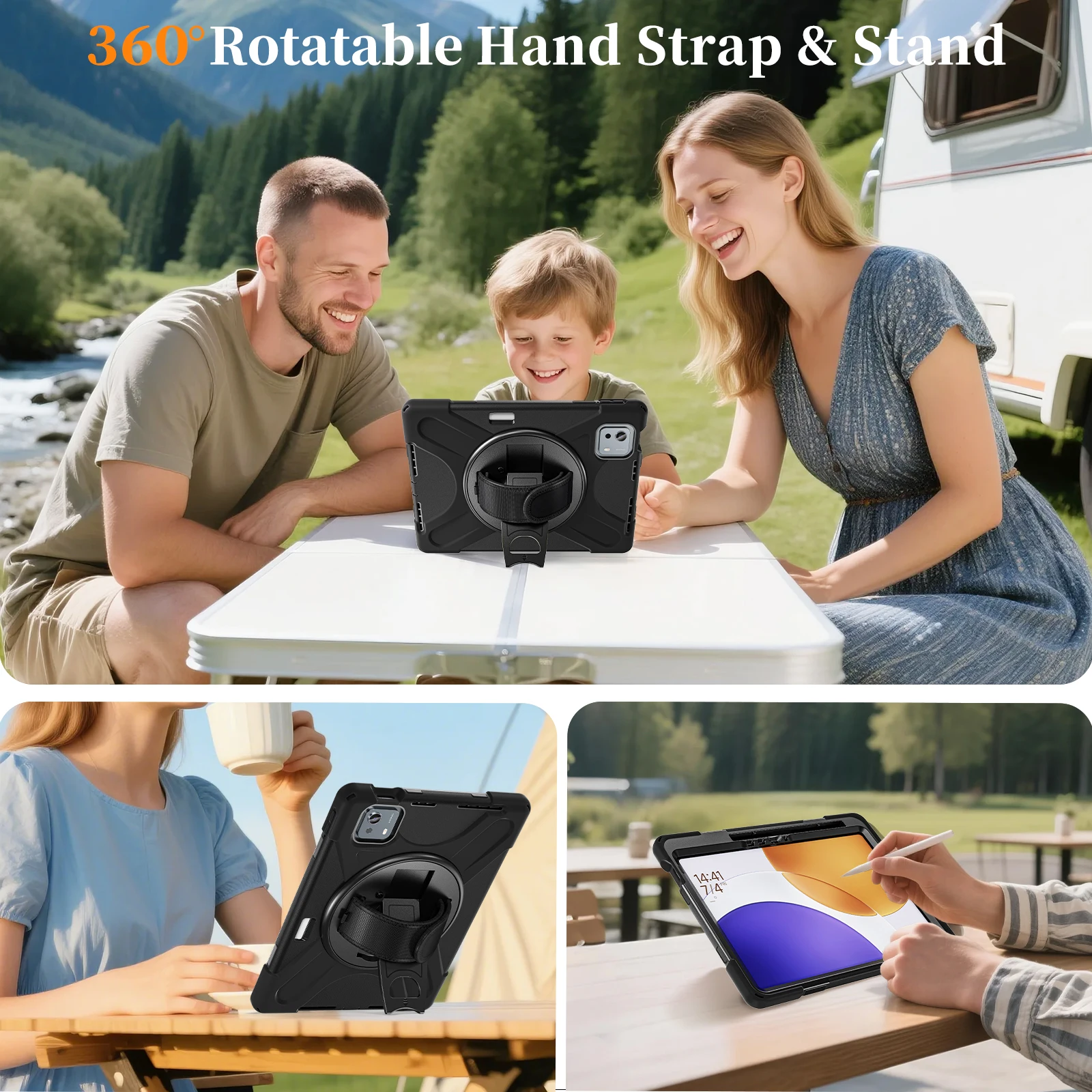 Durable 360° Rotating Tablet Case with Shoulder Strap