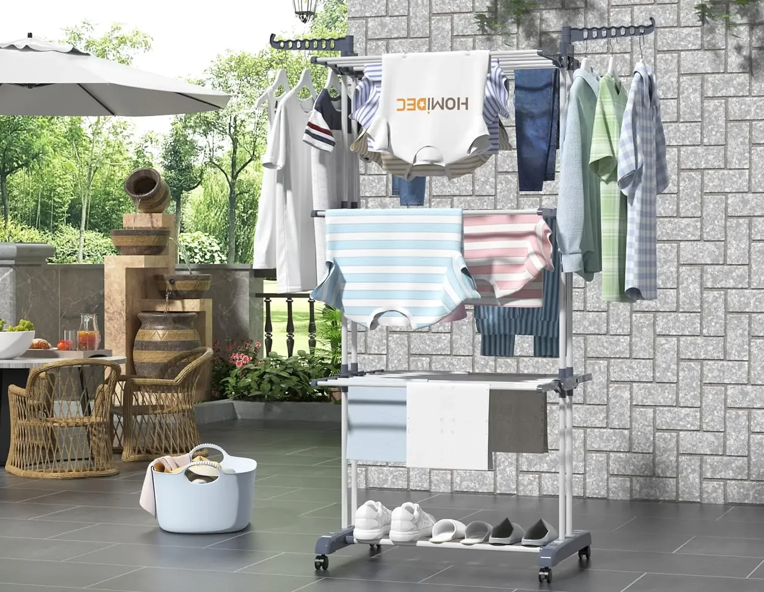 NEW Clothes Drying Rack, Oversized 4-Tier(67.7" High) Foldable Stainless Steel Movable Drying Rack with 4 castors 2