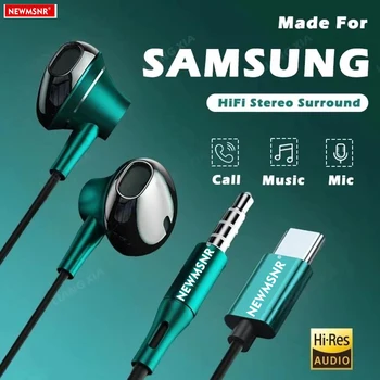 Cuffie Tipo C e 3.5mm HiFi con Bassi Stereo, Controllo del Volume, Microfono HD, Auricolari Cablati per iPhone 15-17/Serie Samsung