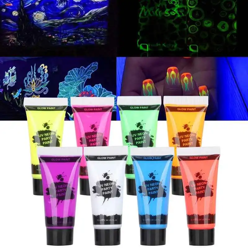 

8pcs/lot 10g Body Art Paint Fluorescent Party Halloween makeup Cosplay flesh light kids face shied color UV Glow Paint wholesale