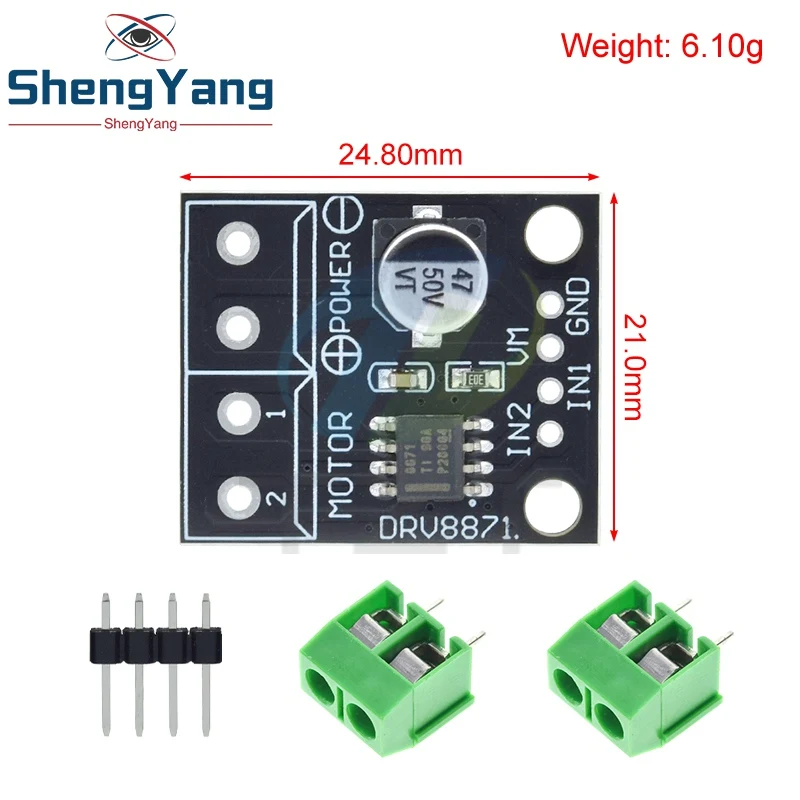 DRV8871 H-Bridge Brushed DC Motor Driver Breakout Board für Arduino, PWM-Steuerung, 3,6 A max. interner Stromsensor, 6,5 V bis 45 V