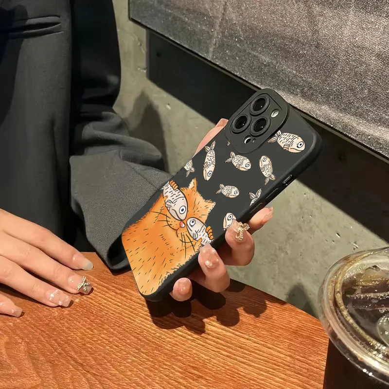 Whimsical Orange Cat Salted Fish Pattern Phone Case Cover