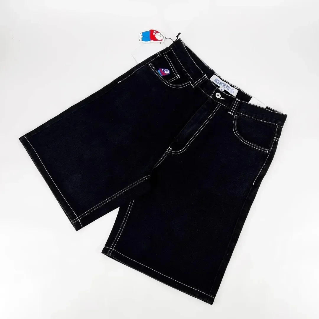 Harajuku Gym Basketball Shorts Men Big Boy Retro Hip Hop Cartoon Graphic Streetwear Denim Shorts Embroidery Baggy Jorts New 2