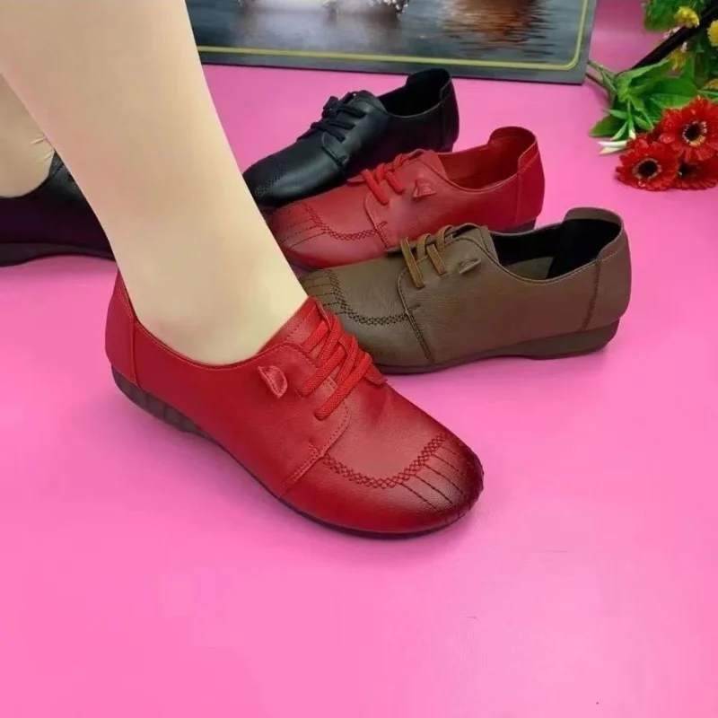 Women Casual Shoes Spring New Vintage Lace Up Soft Soled Non Slip Women Flats Oxford Shoes Soft Leather Woman Single women oxford shoes leather mary jane shoes