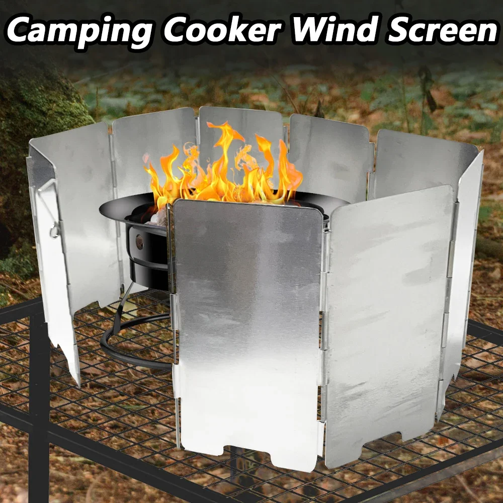 9 Plates Foldable Gas Stove Windshield Outdoor Stove Wind Shield Outdoor Camping Cooking Burner Windproof Screen Aluminium Alloy