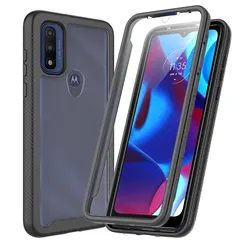 Shockproof Clear Phone Case with Built-in Screen Protector and TPU Bumper - Rugged Defender Cover for PC and TPU (Black)