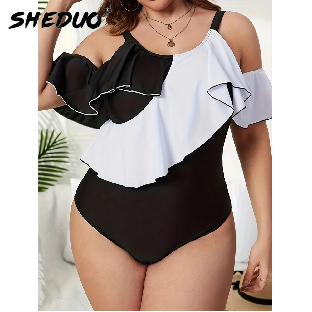 

One Piece Swimsuit Women Solid Bathing Suit Halter Bodysuit Push Up Swimsuit Monokini Beachwear Plus Size Swimwear Ruffle 2023