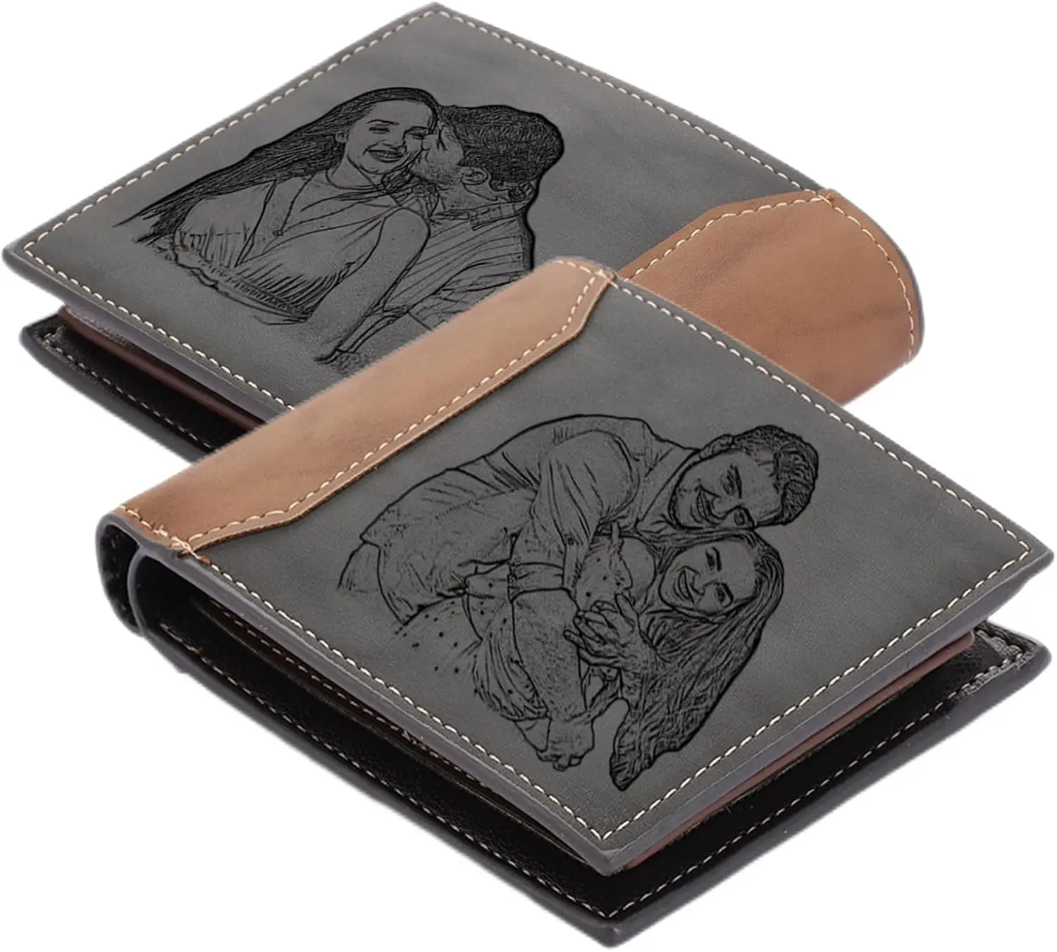 Personalized Two Photo Wallets Custom 2 Pictures Bi-fold Wallet for Men ...