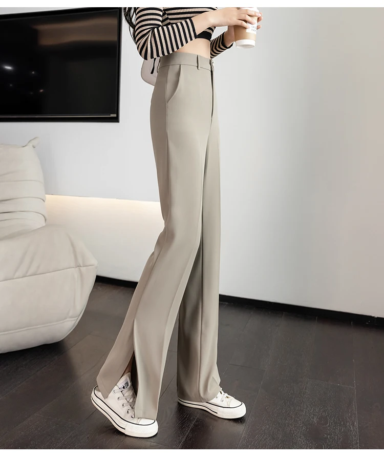 old navy capris 2022 Simple Fashion Side Split Straight Pants Women Wide Leg Long Trousers High Waist Casual Streetwear Pants Pantalons Mujer women's snow pants