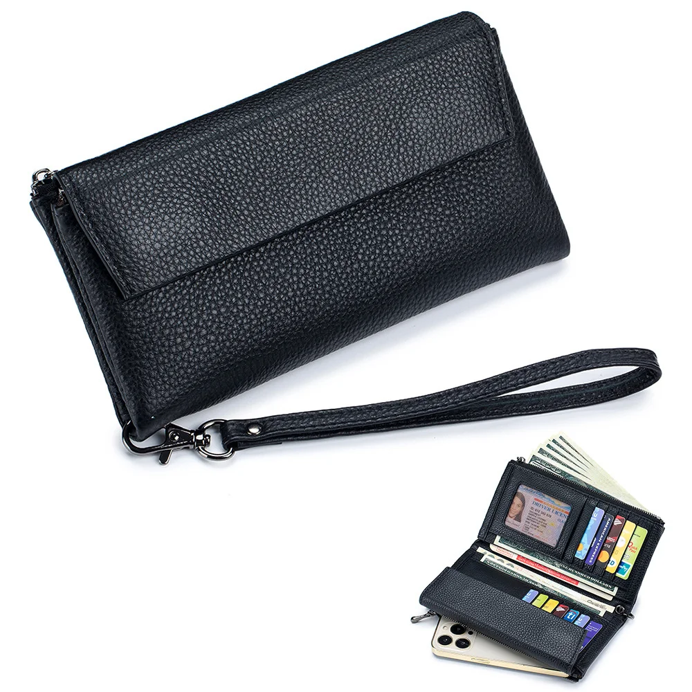 

Woman Clutch Bag Genuine Leather Handheld Lady Purse Long Wallet Fashionable Large Capacity Multi Card Bag For Mobile Phone