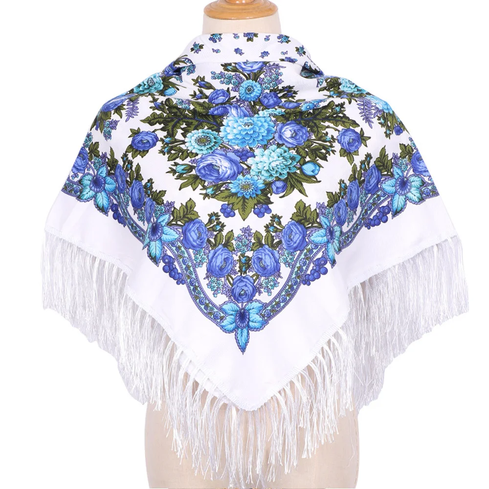 New Ethnic Style Headscarf hijabs for woman Scarf Muslim Print Tassel Shawl Middle-aged and Elderly Warm bandana Square Scarf 3