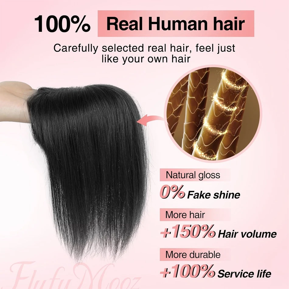 Silk Base 7x11CM Human Hair Toppers for Women with Thinning Hair 100% Real Human Hair Clip-In Top Wiglet Hairpieces 3
