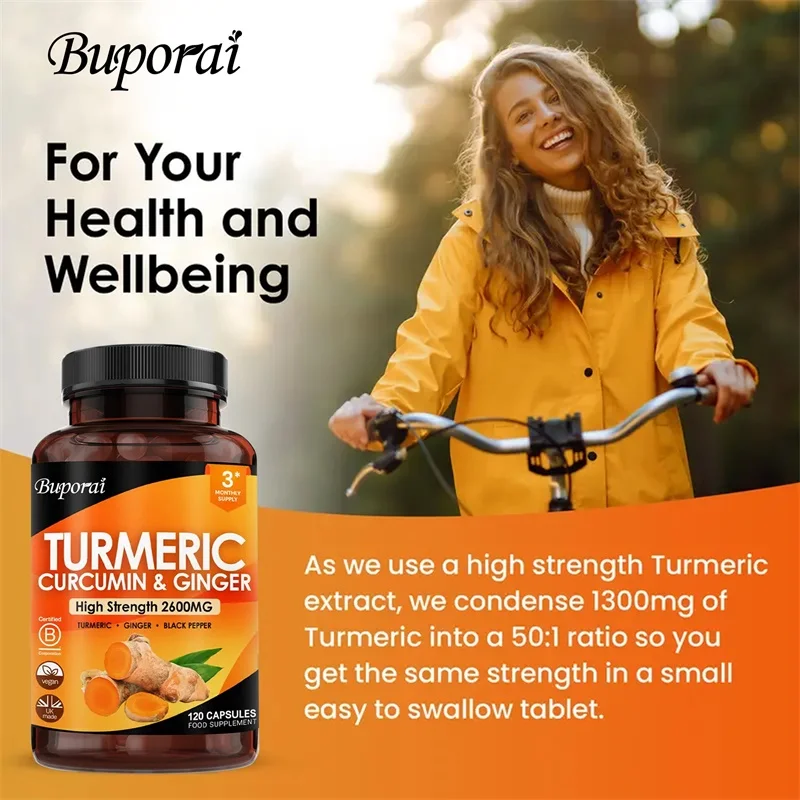 3-in-1 Turmeric Ginger & Pepper 2600mg - for Joint, Digestive & Immune Support, Contains Ginger Root Curcumin Black Pepper