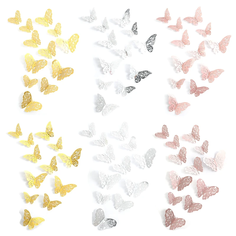 12 Pcs 3D Hollow for Butterfly Wall Decor Fridge Sticker Kids Room Classroom Dec car wall stickers creative 3d funny personality bulldog crack sticker simulation auto car sticker car styling fridge sticker