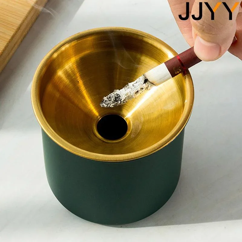 Stainless Steel Ashtray JJYY Ashtray Windproof Smokeless Stainless Steel Funnel Design Elegant Table Ashtray Home Office Life Accessories