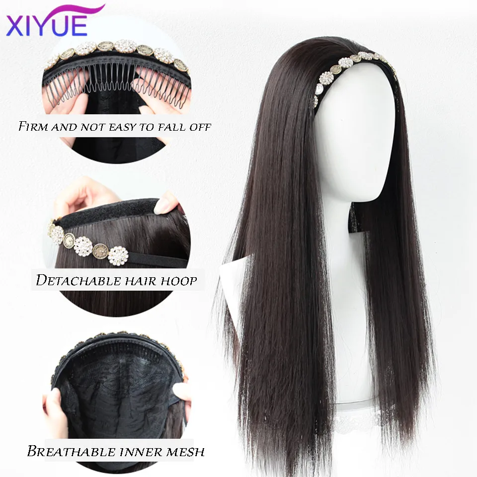 XIYUE Synthetic Wig Women's Head Cover Fold New Short hairstyle Hair Band Wig One Piece Fashion Half Head Cover Wig
