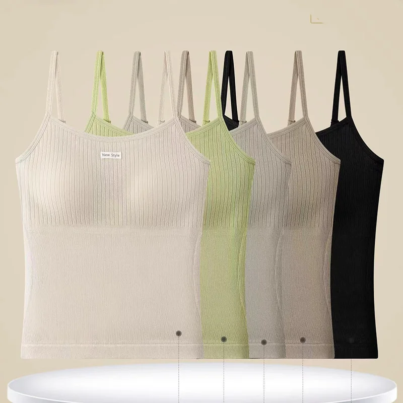 

Women Seamless Bra And Tank Top Two In Oone With Sleeveless Sports Camisole Versatile Outerwear Tank Top With Bra And Coaster