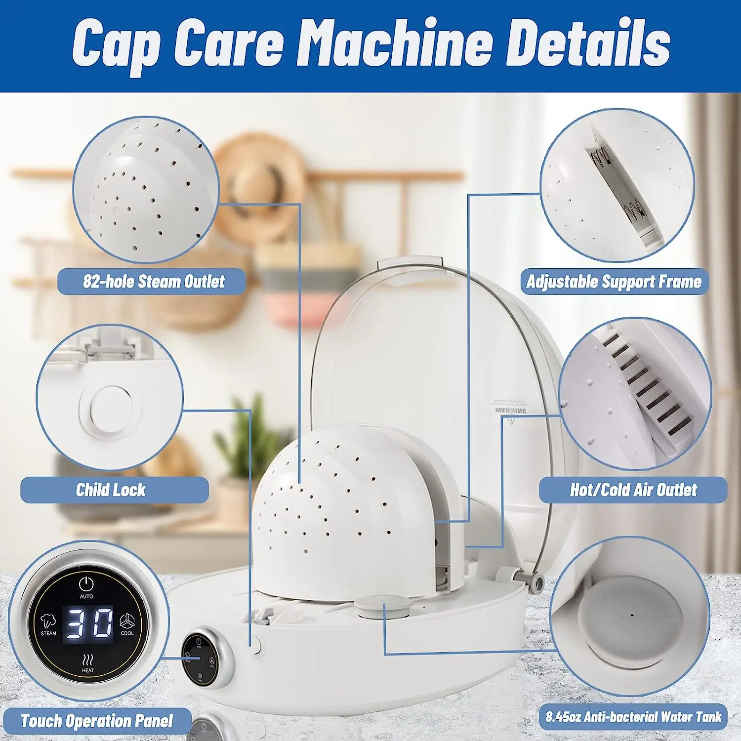 Hat Care Machine for Iron and Dry,Restore Misshapen Hat/Cap Natural Shape with Steam and Hot&Cold Wind,Keep Your Hat/Cap Clean a