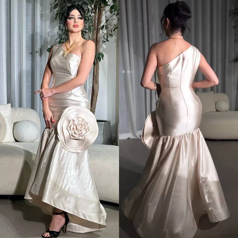Jiayigong  Jersey Flower Draped Clubbing A-line One-shoulder Bespoke Occasion Gown Long Sleeve Dresses Saudi Arabia