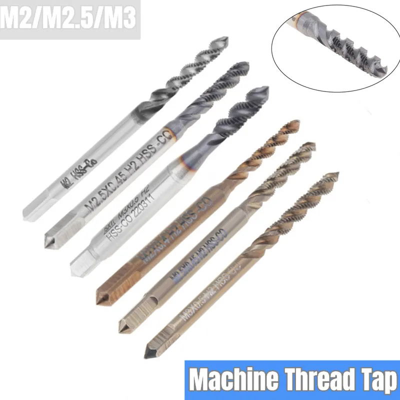 

HSS Steel Screw Tap Titanium Coated Spiral Flute Metric Thread Tap M2 M2.5 M3 Machine Plug Tap Threading Tool Tap Drill Bit