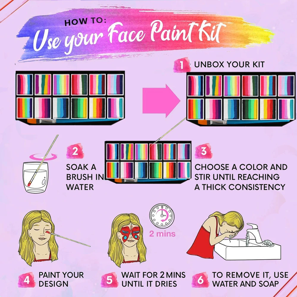 Professional Face Paint Set For Kids Adults Facial Paint Set One Stroke Split Cake Palette Body Paint Hypoallergenicity 3