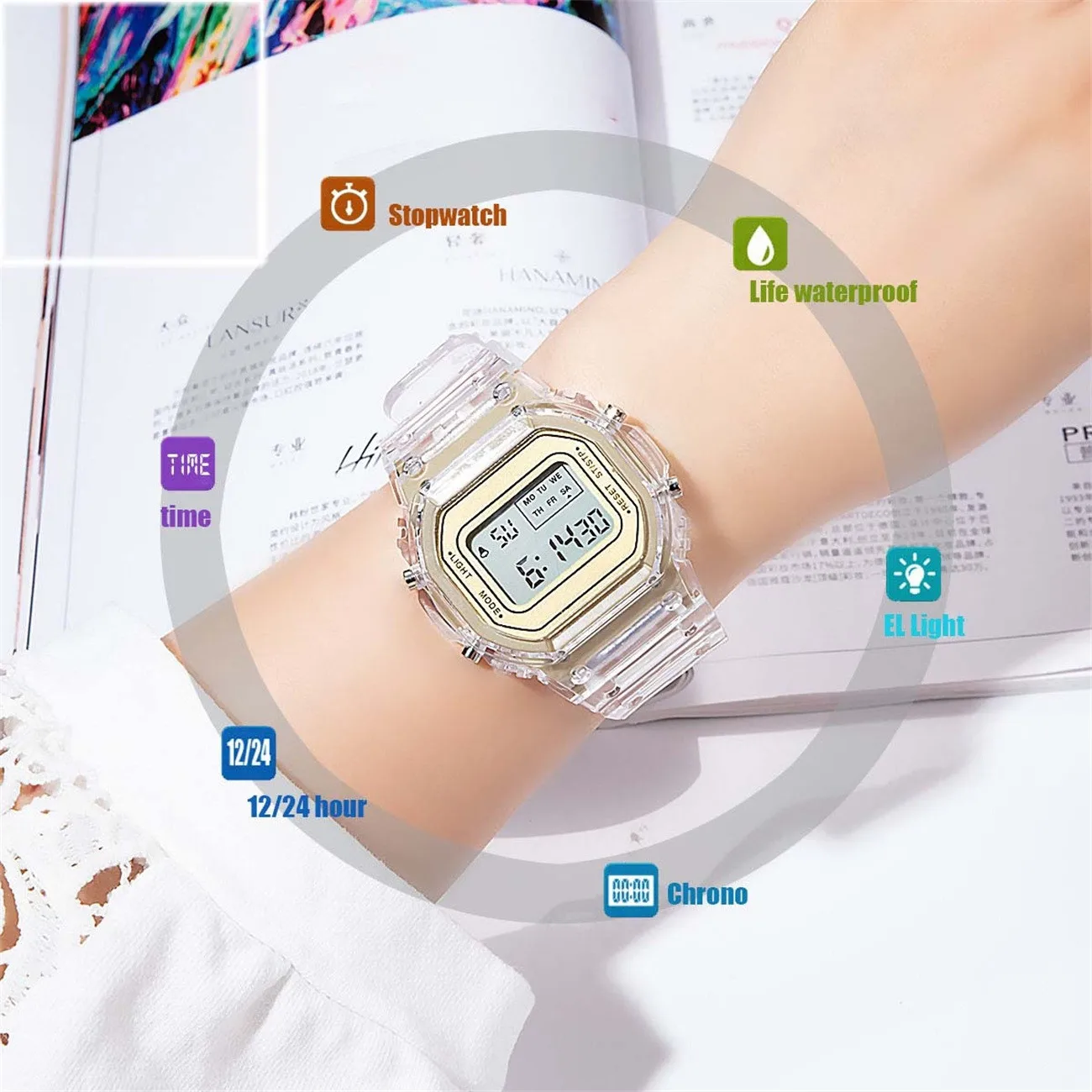 relogio masculino Men Women Watches Transparent Digital Sport Lover's Gift Children Kid's Wristwatch Female Clock Specification 4